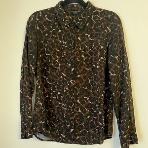 Guess Sheer Leopard Print Button Down Top